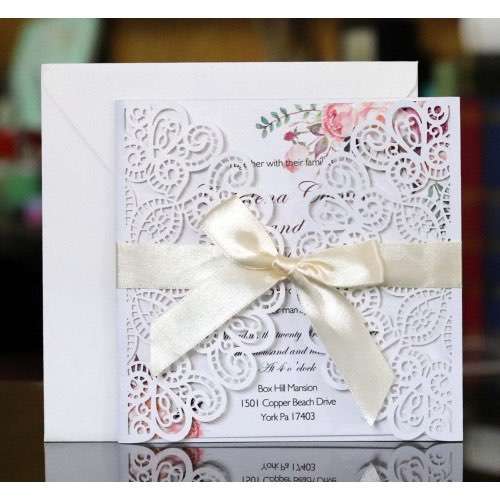 Laser Cut Wedding Invitation Card Peacock Lace Card